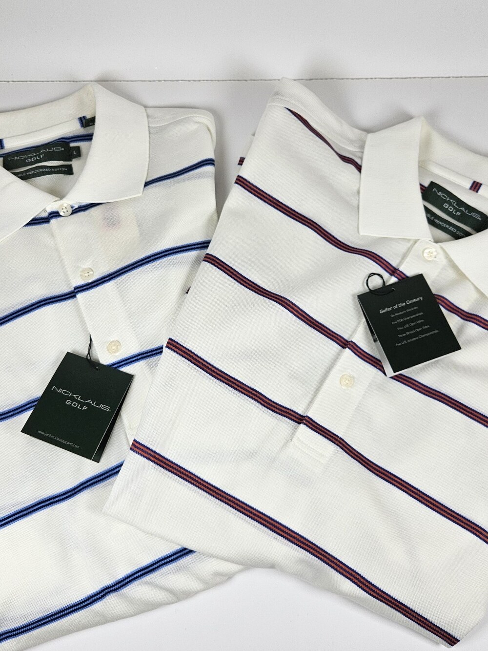 Lot Of 2 Jack Nicholas Golf Polo Shirts Mens Size Large White Striped NWT